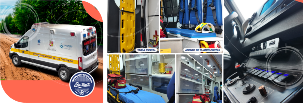 Vista exterior de ambulancia tipo AEB equipada según requisitos de la NCh 2426.Of 98